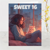 SWEET 16 CARTE DE SALUT D'ANNIVERSAIRE CAT (Fleur jaune)
