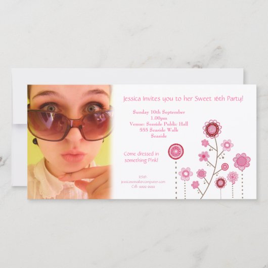 Sweet 16 Carte photo de fête d'anniversaire Modèle (Devant)