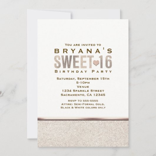 SWEET 16 Champagne Sparkle Glam Party Invitations (Devant)