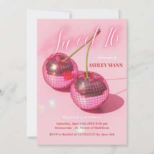 Sweet 16 Cherry rose Discoball Invitation Annivers