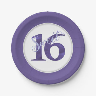 Sweet 16   Chic White en Violet Paarse Waterverf Papieren Bordje