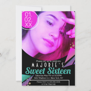 Sweet 16 Club Stijl Neon Feest Foto Kaart