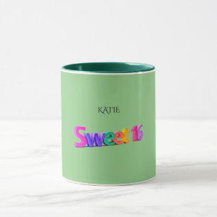 Sweet 16 combo mok/aangepaste naam in salie/groen. mok