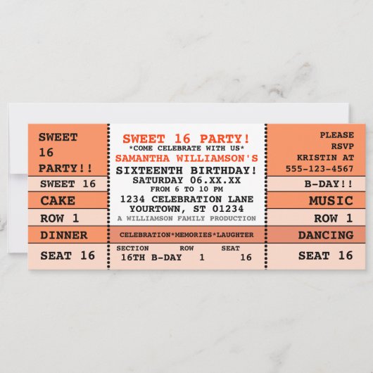 Sweet 16 Concert Ticket Invitation (Devant)
