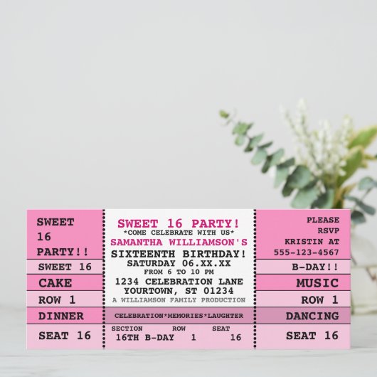 Sweet 16 Concert Ticket Invitation (Debout devant)