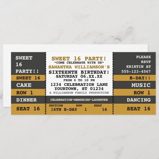 Sweet 16 Concert Ticket Invitation (Devant / Derrière)