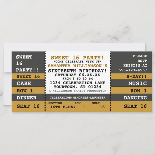 Sweet 16 Concert Ticket Invitation (Devant)