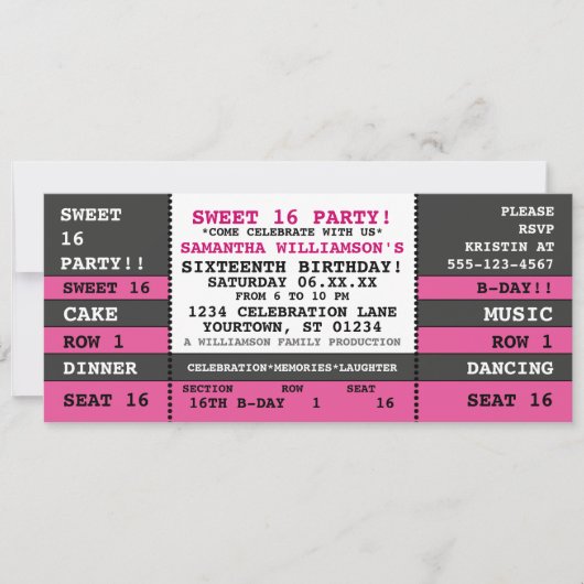 Sweet 16 Concert Ticket Invitation (Devant)