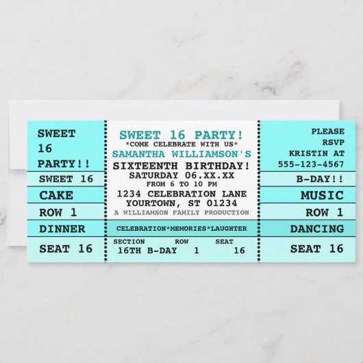 Sweet 16 Concert Ticket Invitation (Devant)