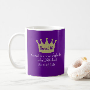 Sweet 16 Crown Bible Verse Donker Paarse en Goud Koffiemok