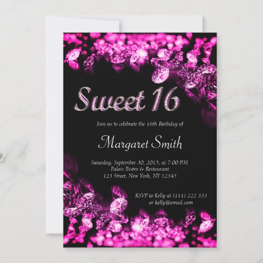 Sweet 16 Diamonds Roze uitnodiging (Voorkant)
