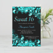 Sweet 16 Diamonds Turquoise Uitnodiging (Staand voorkant)