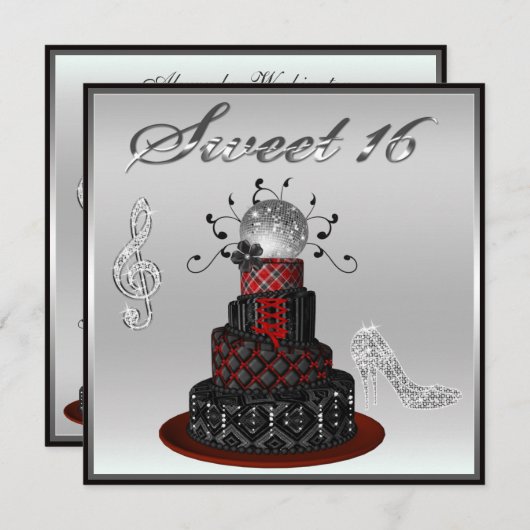 Sweet 16 Disco Diva Cake, Silver Sparkle Hi Heels Kaart (Voorkant / Achterkant)