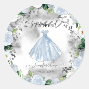 Sweet 16 Dusty Blue Floral Dress Ronde Sticker