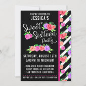 Sweet 16 Edgy Roses & Stripes Modernes Invitation (Devant)