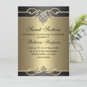 Sweet 16 Elégant Pearl Gold Invitation d'anniversa (Debout devant)