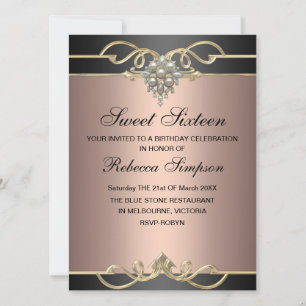 Sweet 16 Elegant Pearl Pink Verjaardag Uitnodigen Kaart