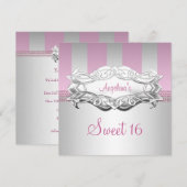 Sweet 16 Elegant White Pink Stripe Birthday Kaart (Voorkant / Achterkant)