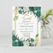 Sweet 16 Emerald Green Butterfly Birthday Kaart (Staand voorkant)