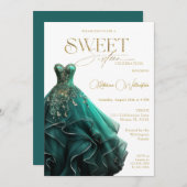 Sweet 16 Emerald Groene Jurk Goud Kaart (Voorkant / Achterkant)
