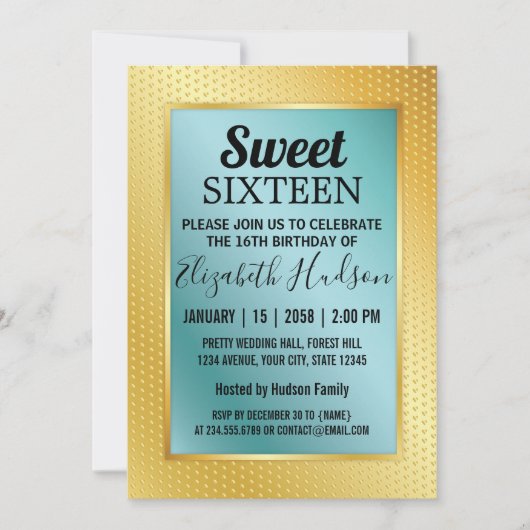 Sweet 16 Emerald Invitation with Gold Speckles Aankondiging (Voorkant)