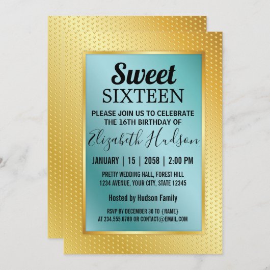 Sweet 16 Emerald Invitation with Gold Speckles Aankondiging (Voorkant / Achterkant)