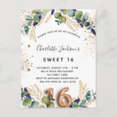 Sweet 16 eucalyptus greenery glitter elegant uitnodiging briefkaart (Voorkant)