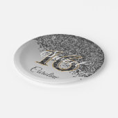 Sweet 16 Falling Black Glitter & Monogram Papieren Bordje (Gekanteld)