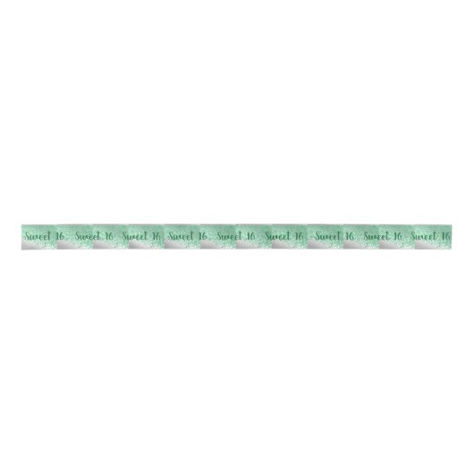 Sweet 16 Falling Green Glitter op glanzend zilver Lint (Voorkant)