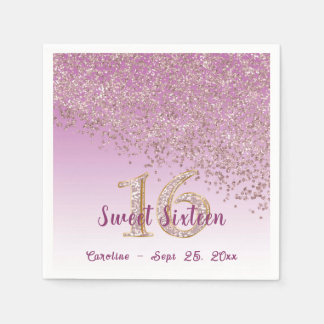 Sweet 16 Falling Roos Gold Glitter & Monogram Servet