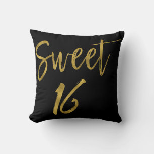 Sweet 16 Faux Gold et Black Foil Coussin