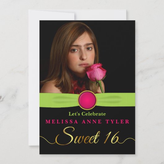 Sweet 16 Faux Jewel and Ribbon Photo Invitation (Devant)