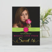 Sweet 16 Faux Jewel and Ribbon Photo Invitation (Debout devant)