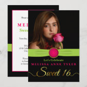 Sweet 16 Faux Jewel and Ribbon Photo Invitation (Devant / Derrière)