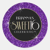 Sweet 16 Faux Paarse Glitter Envelope Seal Ronde Sticker (Voorkant)