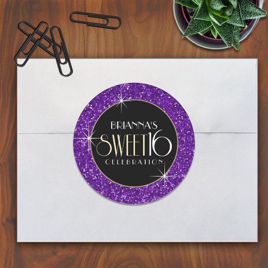 Sweet 16 Faux Paarse Glitter Envelope Seal Ronde Sticker
