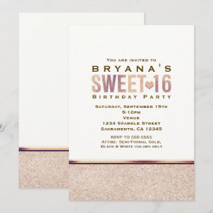 SWEET 16 Faux Roos Gold Champagne Party Invitation Kaart