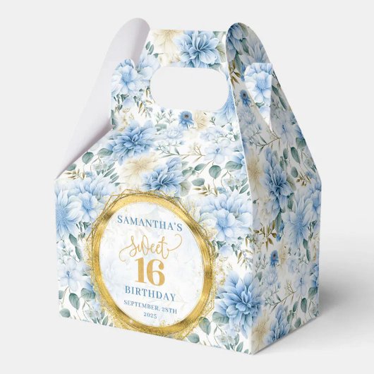 Sweet 16 Favor Box Waterverf Blue Boho Floral Bedankdoosjes