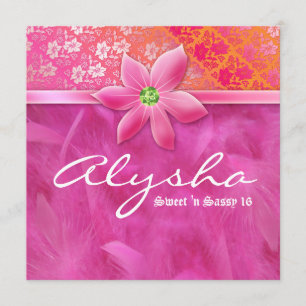 Sweet 16 Feather Boa Lace Floral Pink Kaart