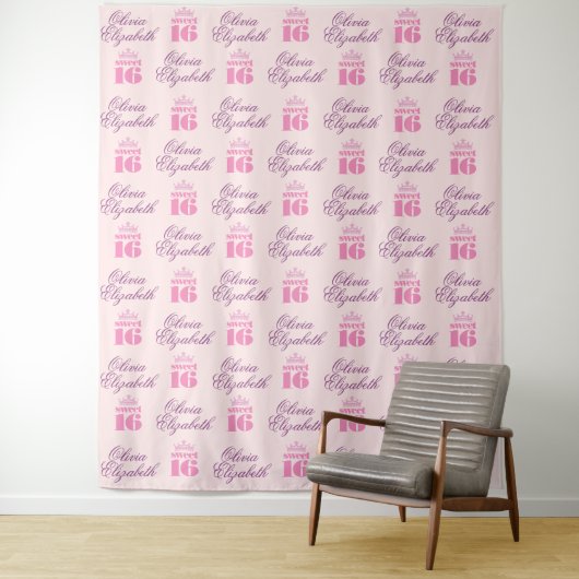 Sweet 16-feest achtergrond Step and Repeat Wandkleed (In situ)