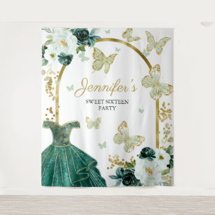 Sweet 16-feest achtergrond - Vlinder bloem jurk Wandkleed
