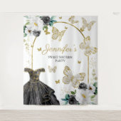 Sweet 16-feest achtergrond - Vlinder bloemendecora Wandkleed (Voorkant)