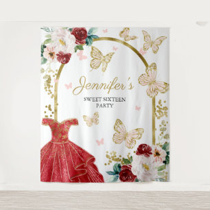 Sweet 16-feest achtergrond - Vlinder bloemjurk Wandkleed