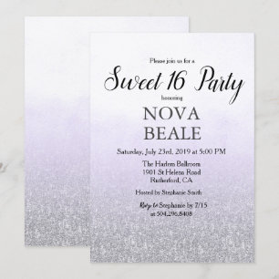 Sweet 16-feest glitter lavendel uitnodiging