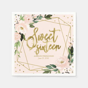 Sweet 16 Feest Goud Folie Roze Bloemendecoratie Servet