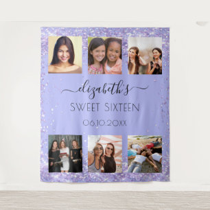 Sweet 16-feest lavendel fotocollage wandkleed