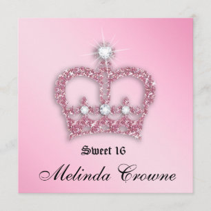 Sweet 16-feestuitnodiging Roze Prinsessen Kroon Ti Kaart