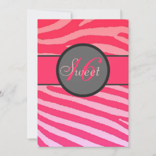 Sweet 16 felroze zebra stripe verjaardagsuitnodigi kaart