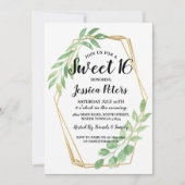 Sweet 16 Feuilles de fête Gold Frame Invitation d' (Devant)