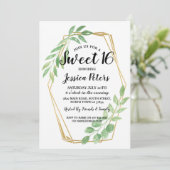 Sweet 16 Feuilles de fête Gold Frame Invitation d' (Debout devant)